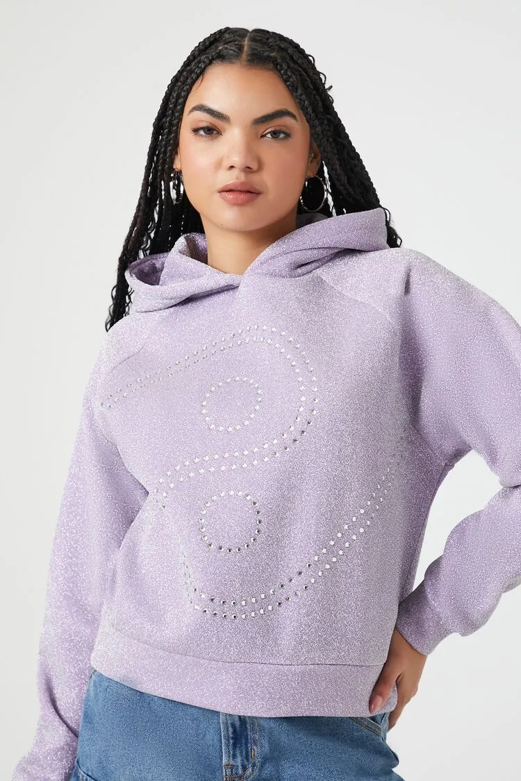 Forever 21 Damen Strass Yin Yang Fleece Kapuzenpullover Lila/Mehrfarbig Forever 21