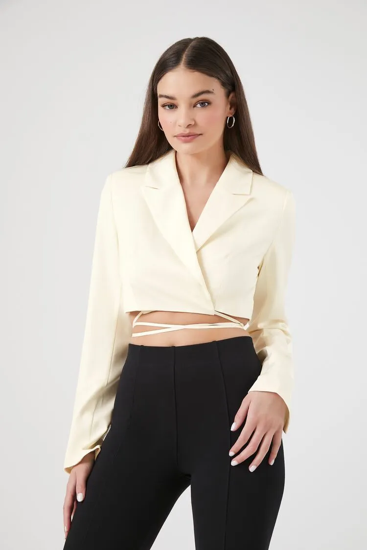 Forever 21 Damen Satin Wickel-Cropped-Blazer Vanille Forever 21