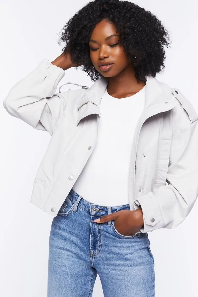 Forever 21 Damen Twill Bomberjacke Aschbraun Forever 21