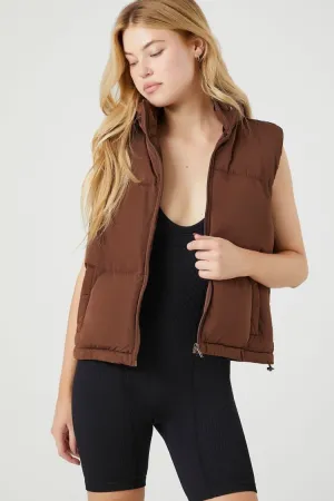 Forever 21 Damen Steppweste mit Reißverschluss Schokoladenbraun Forever 21