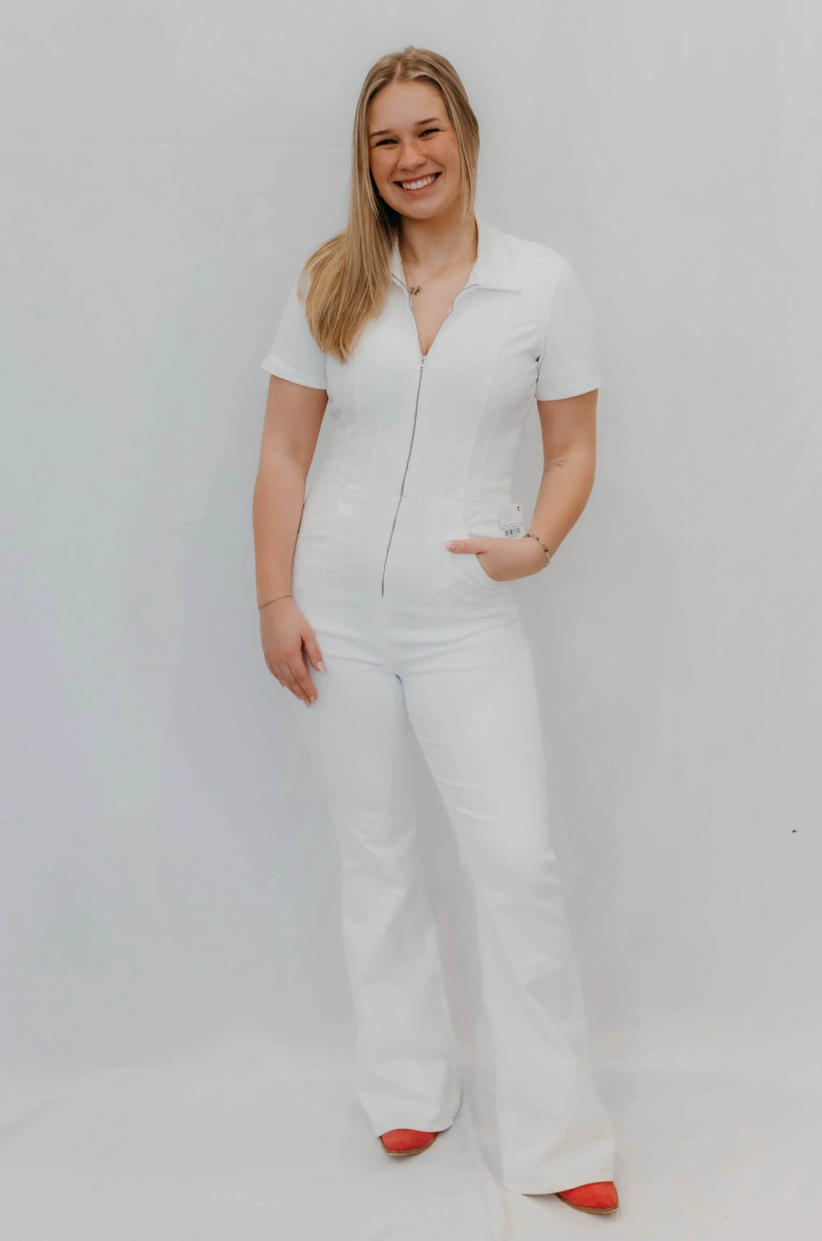 Free People Jayde Flare Jumpsuit - Reinweiß