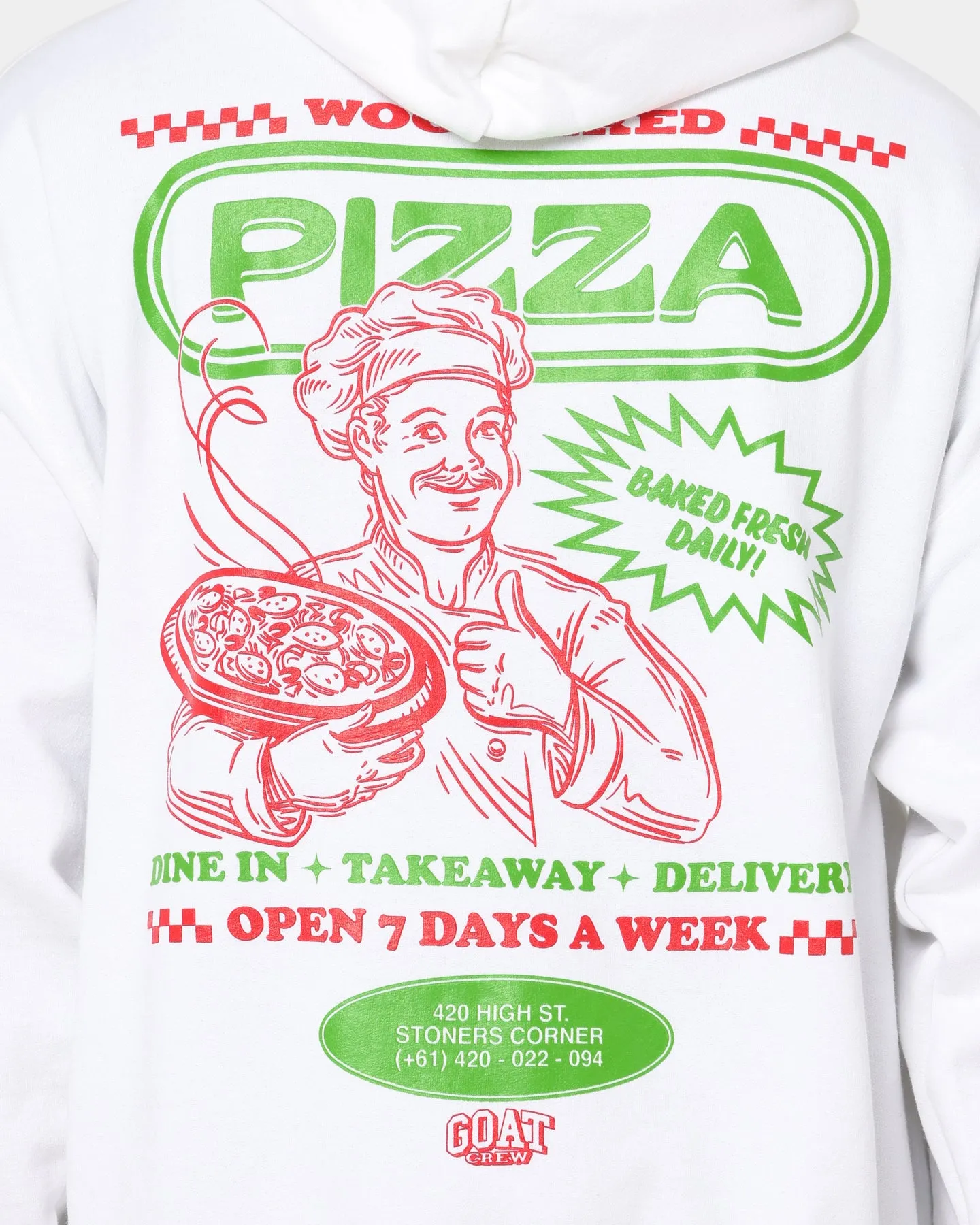 Goat Crew Pizzeria Kapuzenpullover Weiß