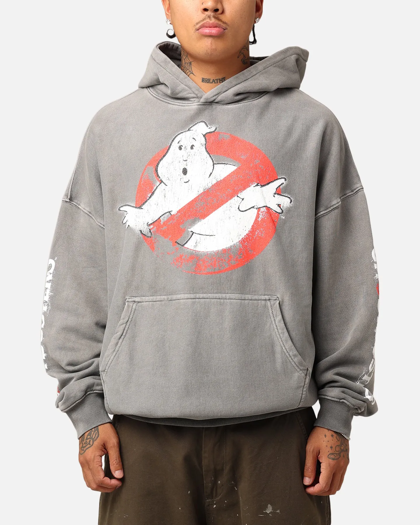 Goat Crew X Ghostbusters Schwergewicht Kapuzenpullover Gewaschener Kohlenton
