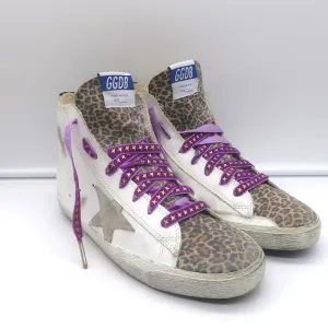 Golden Goose Francy High Top Sneaker Weißes Leder & Leopardenprint Wildleder Größe 38