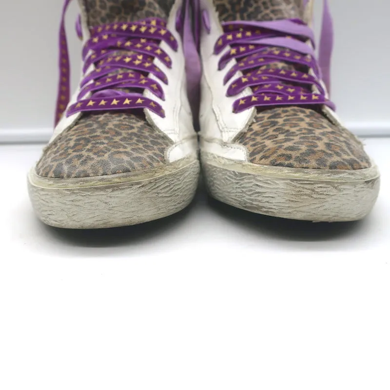Golden Goose Francy High Top Sneaker Weißes Leder & Leopardenprint Wildleder Größe 38