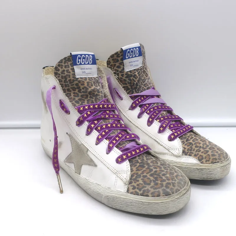 Golden Goose Francy High Top Sneaker Weißes Leder & Leopardenprint Wildleder Größe 38