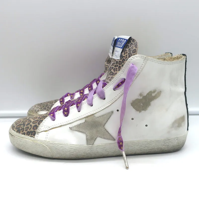Golden Goose Francy High Top Sneaker Weißes Leder & Leopardenprint Wildleder Größe 38