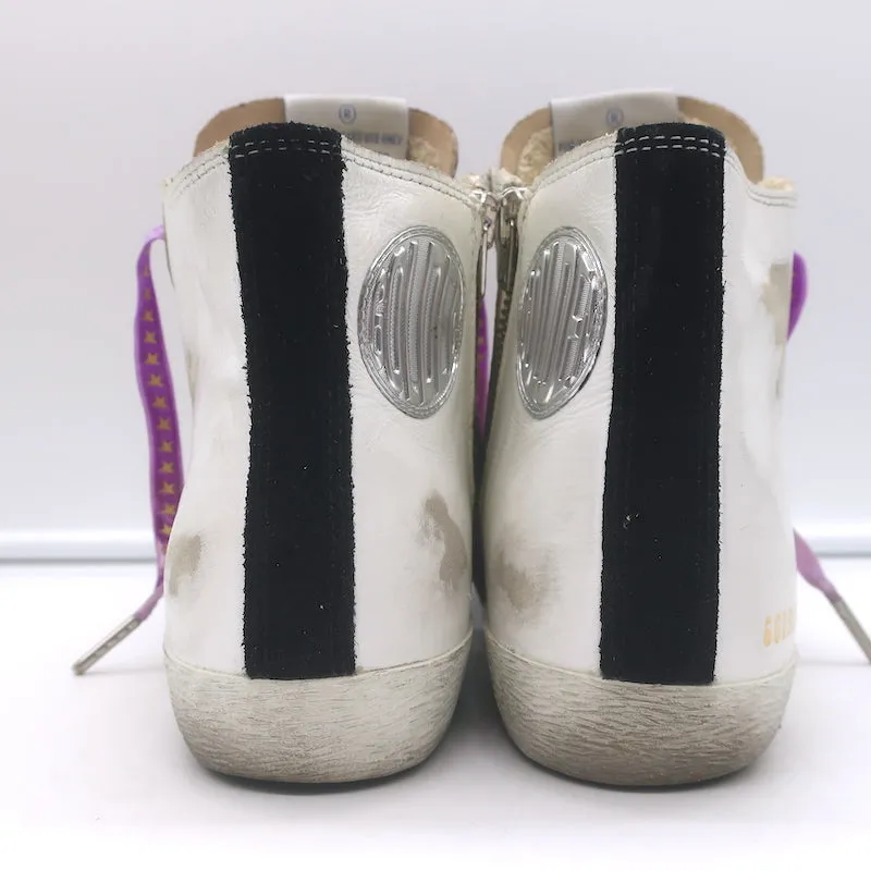 Golden Goose Francy High Top Sneaker Weißes Leder & Leopardenprint Wildleder Größe 38