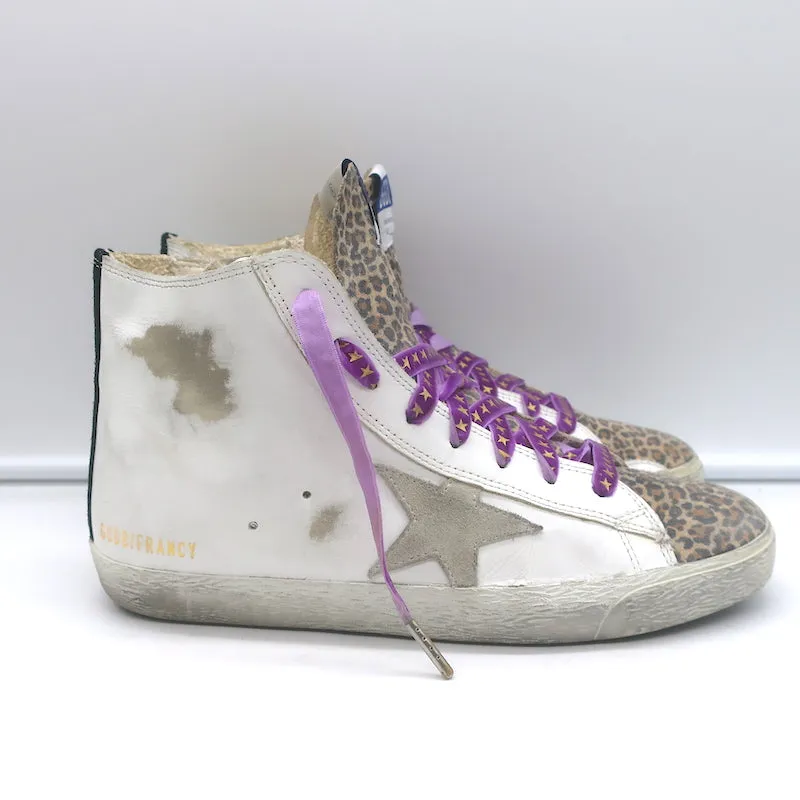Golden Goose Francy High Top Sneaker Weißes Leder & Leopardenprint Wildleder Größe 38