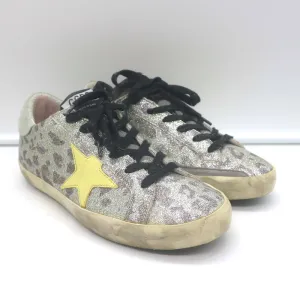 Golden Goose Superstar Glitzer Leopard Sneakers Silber mit Gelbem Stern Größe 36