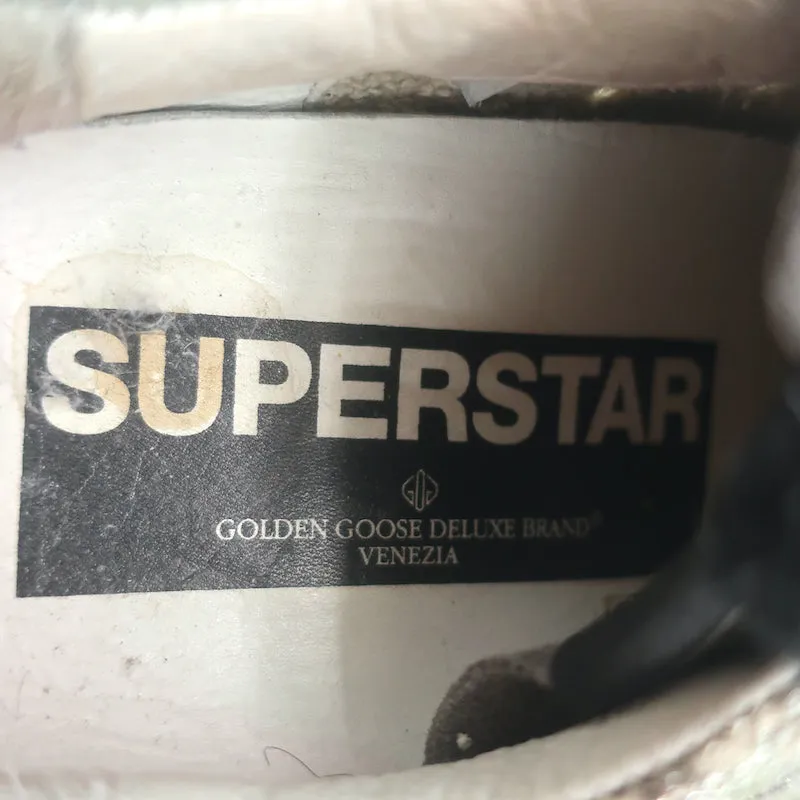 Golden Goose Superstar Glitzer Leopard Sneakers Silber mit Gelbem Stern Größe 36
