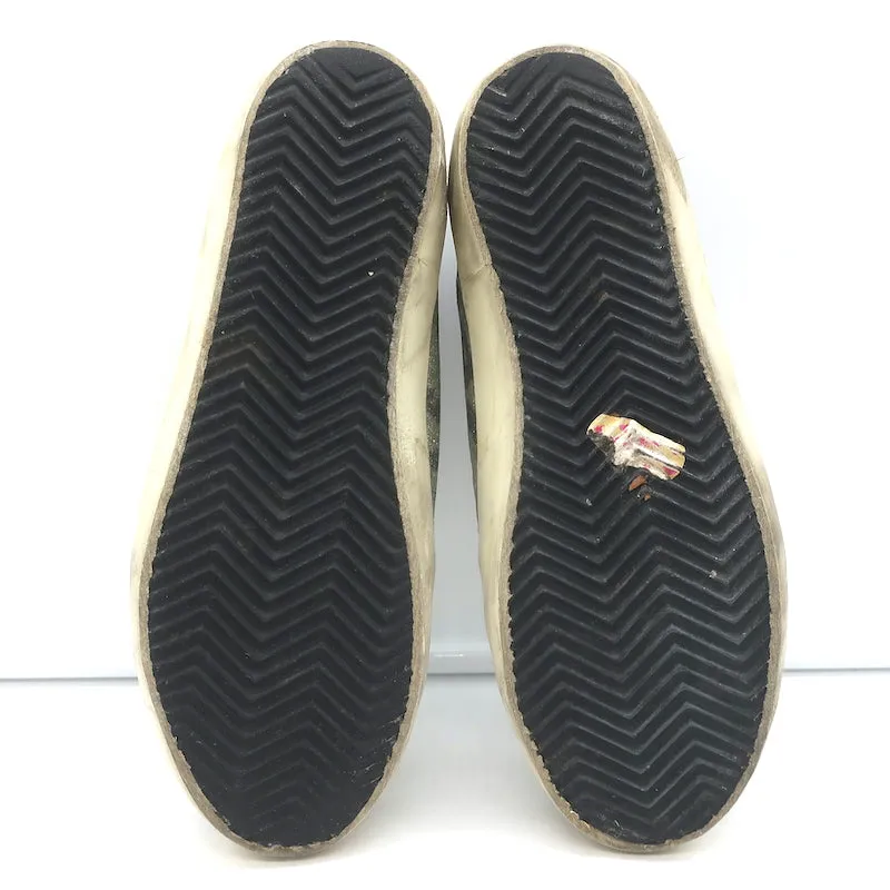 Golden Goose Superstar Glitzer Leopard Sneakers Silber mit Gelbem Stern Größe 36