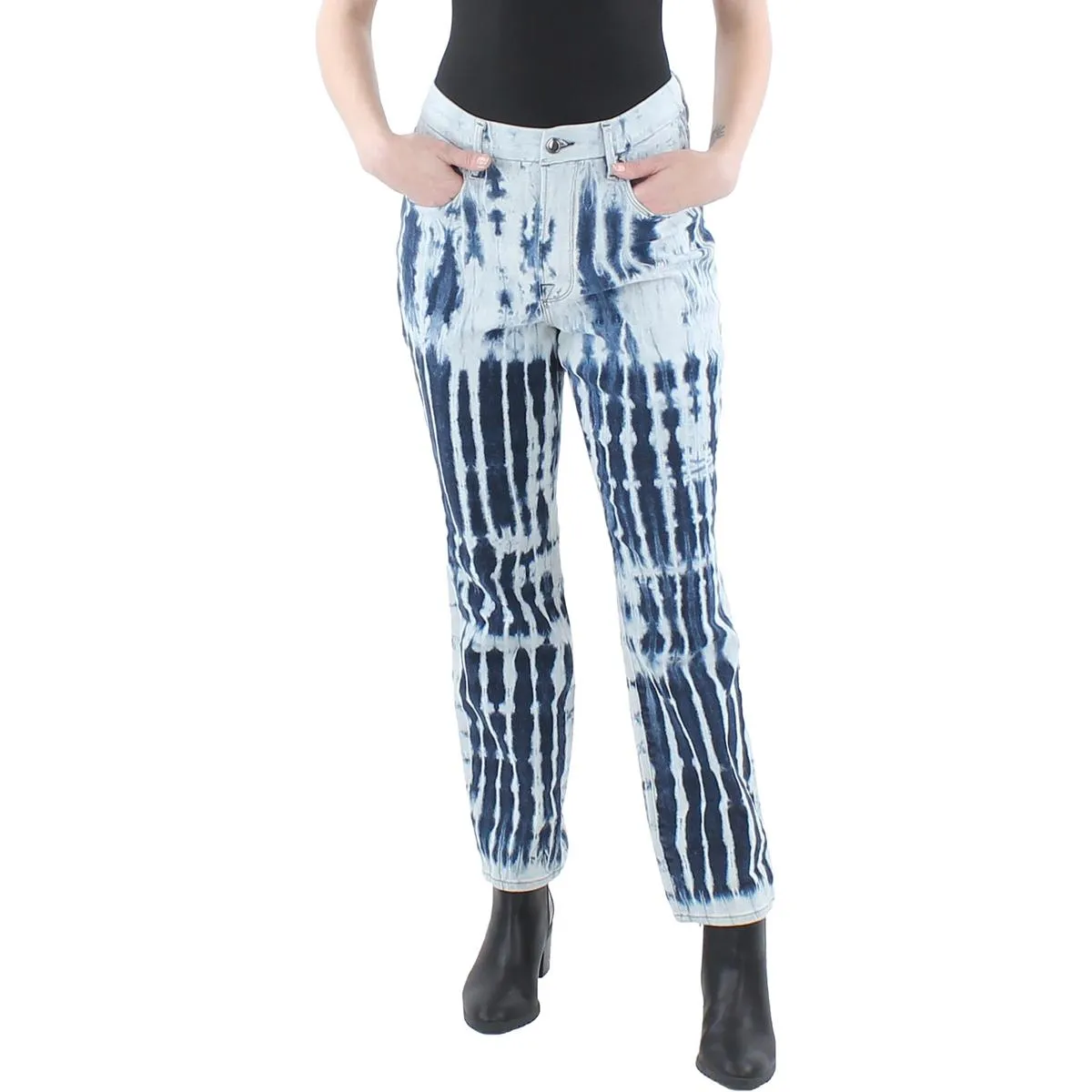 Good American Damen Vintage Shibori Tie-Dye Stretch Jeans mit geradem Bein