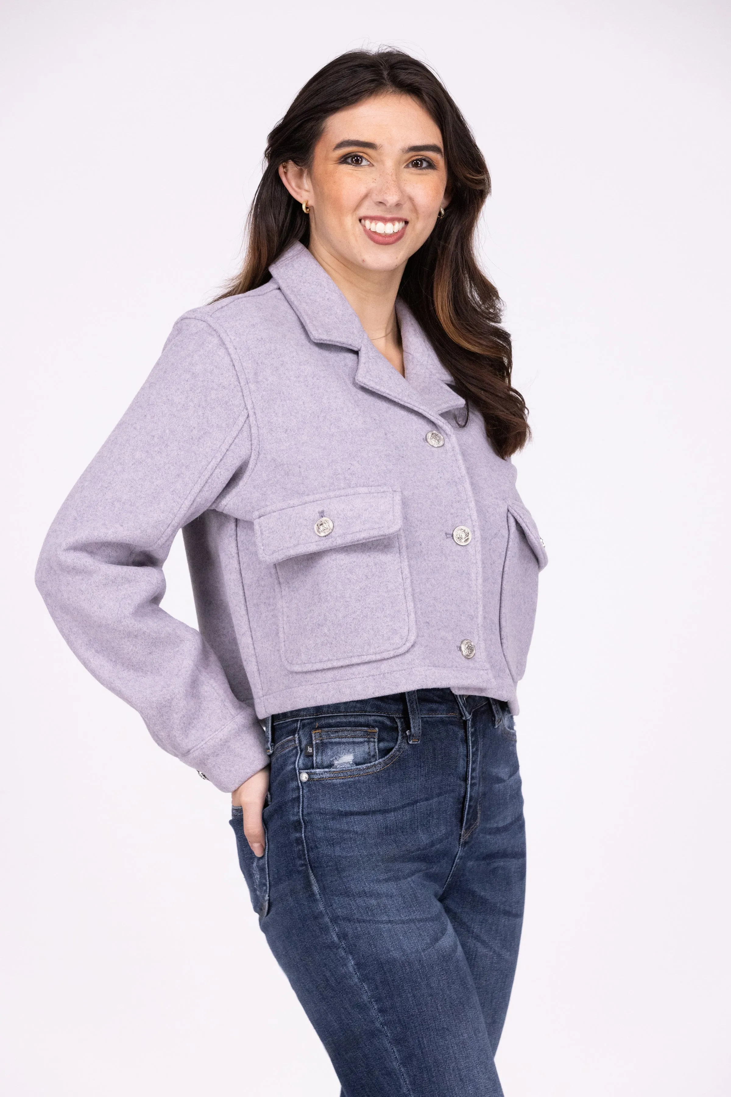 Handle It Beautifully Damen Cropped Jacket mit Knöpfen