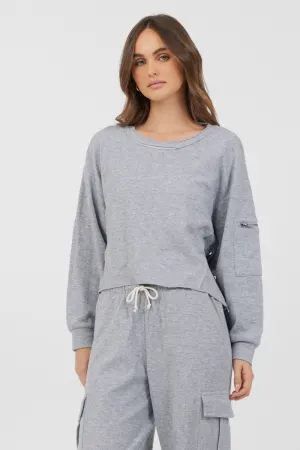 Heather Grau Begrenztes Strukturiertes Jersey Utility Crewneck