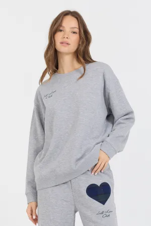 Heather Grau Essential Fleece Crew mit Self Love Club Crewneck