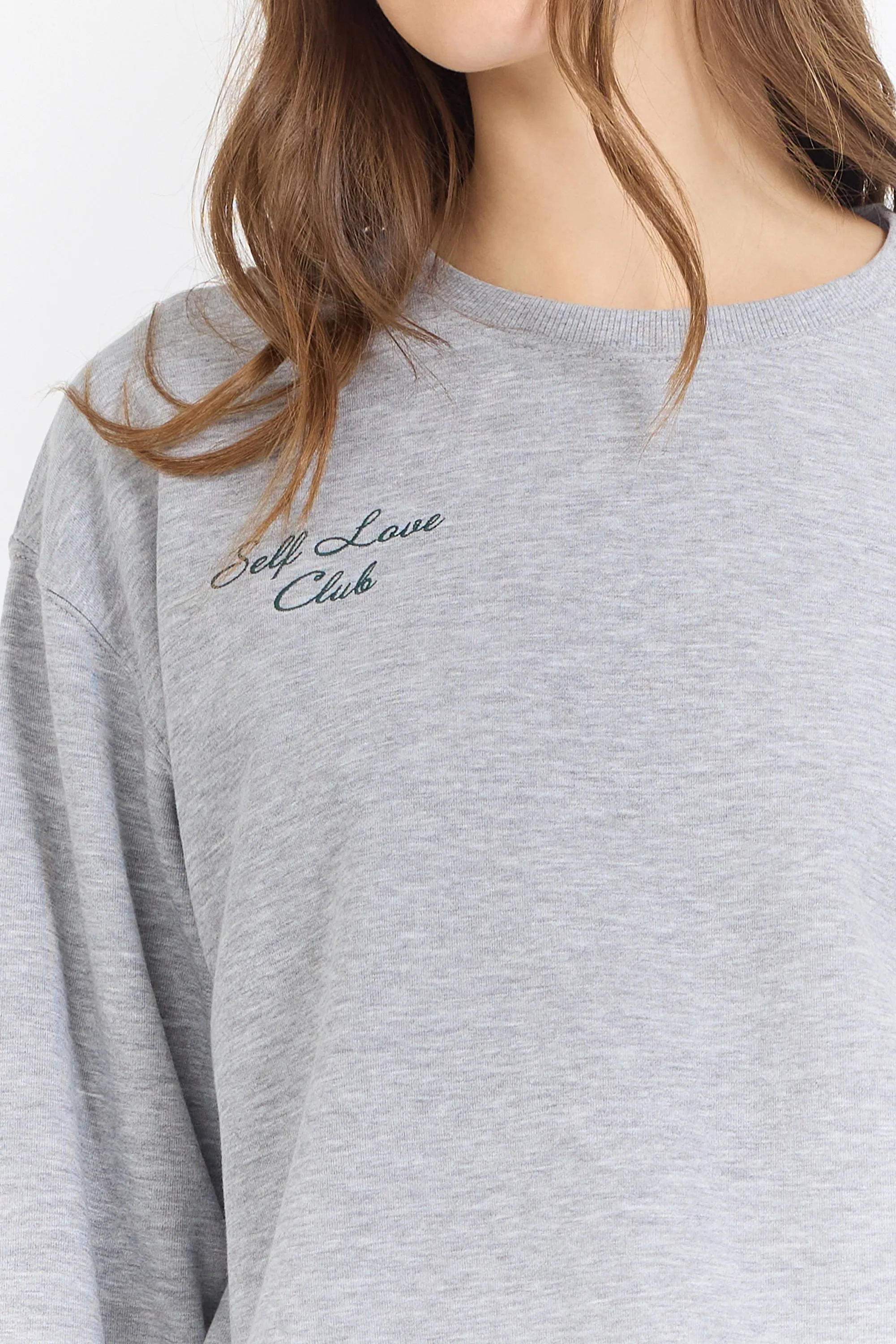 Heather Grau Essential Fleece Crew mit Self Love Club Crewneck