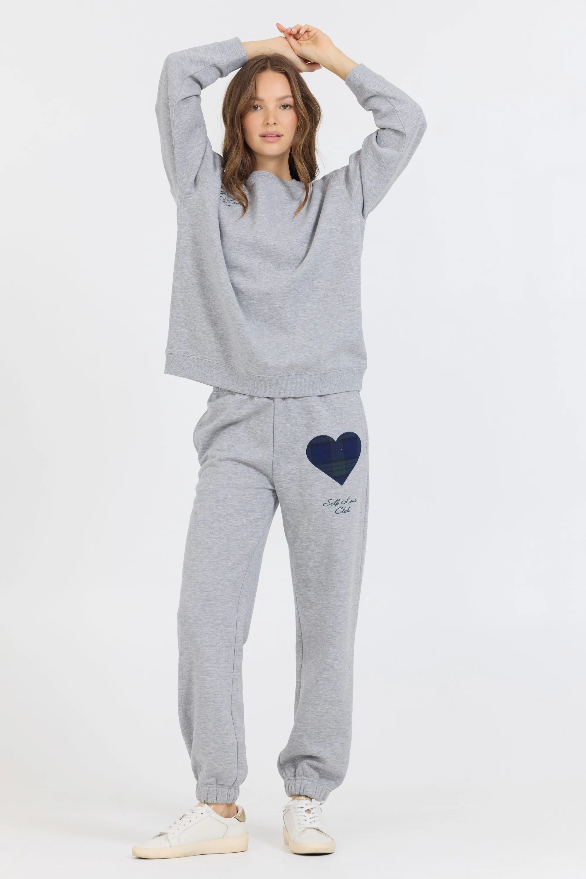 Heather Grau Essential Fleece Crew mit Self Love Club Crewneck