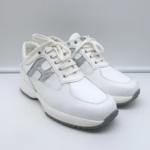 Hogan Interactive Glitter H Low Top Sneakers Weißes Leder Größe 34