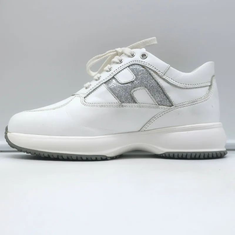 Hogan Interactive Glitter H Low Top Sneakers Weißes Leder Größe 34