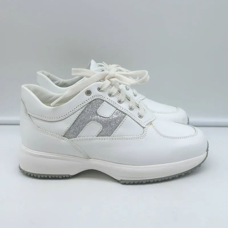 Hogan Interactive Glitter H Low Top Sneakers Weißes Leder Größe 34