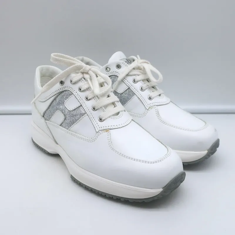 Hogan Interactive Glitter H Low Top Sneakers Weißes Leder Größe 34