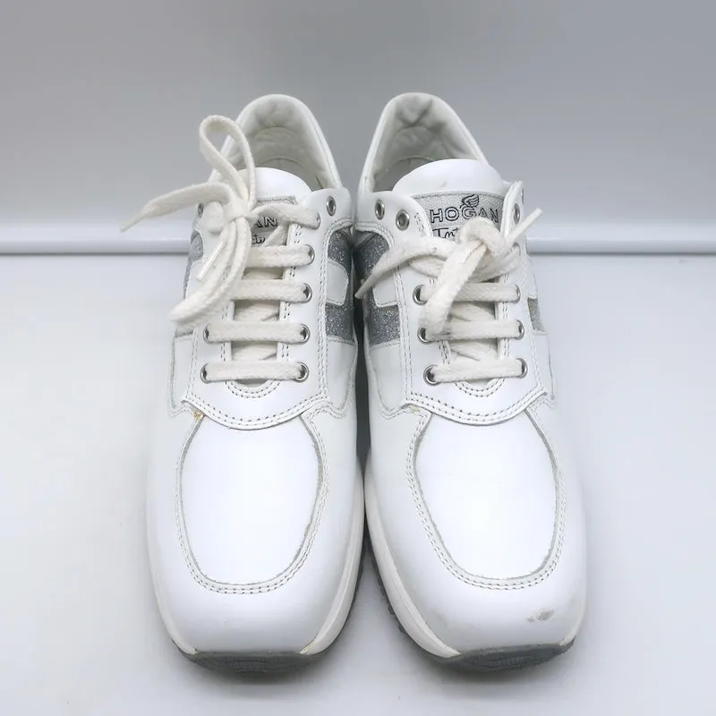 Hogan Interactive Glitter H Low Top Sneakers Weißes Leder Größe 34