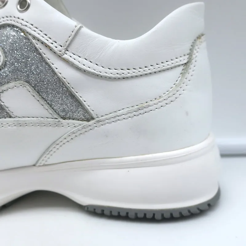 Hogan Interactive Glitter H Low Top Sneakers Weißes Leder Größe 34