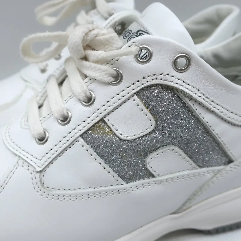 Hogan Interactive Glitter H Low Top Sneakers Weißes Leder Größe 34