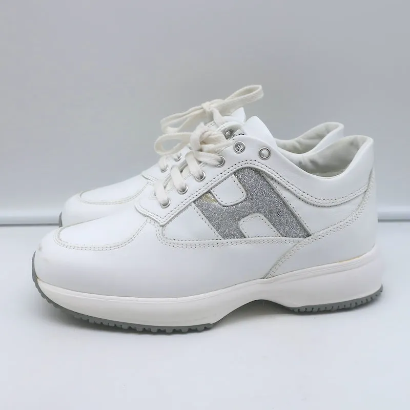 Hogan Interactive Glitter H Low Top Sneakers Weißes Leder Größe 34