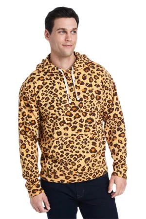 J America Herren Fleece Kapuzenpullover Hoodie mit Kangaroo-Tasche - Leopard