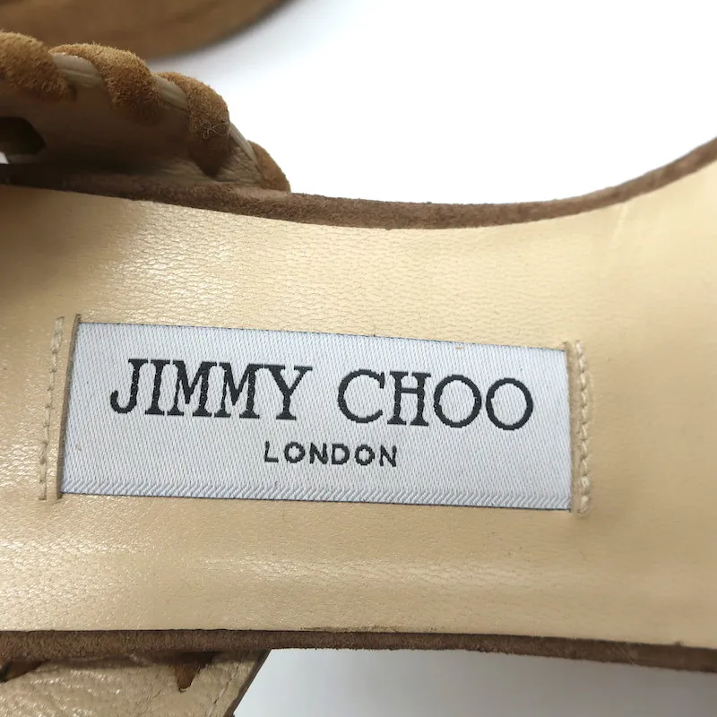 Jimmy Choo Plateau-Espadrilles Keilabsätze Abigail Braun Genähtes Wildleder Größe 36.5