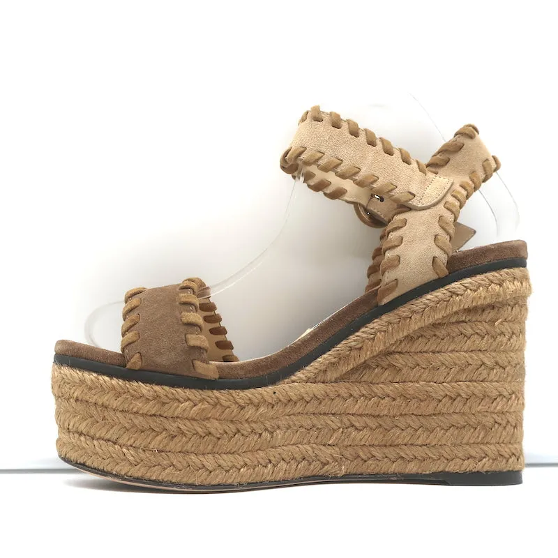 Jimmy Choo Plateau-Espadrilles Keilabsätze Abigail Braun Genähtes Wildleder Größe 36.5