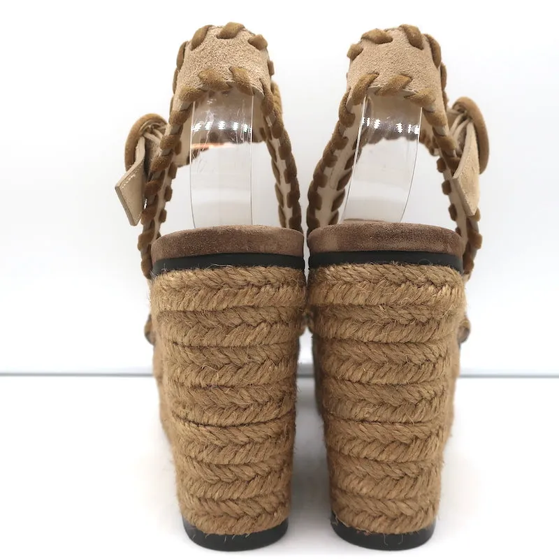 Jimmy Choo Plateau-Espadrilles Keilabsätze Abigail Braun Genähtes Wildleder Größe 36.5