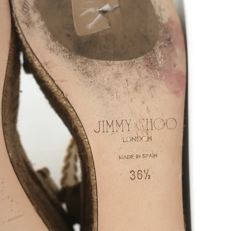Jimmy Choo Plateau-Espadrilles Keilabsätze Abigail Braun Genähtes Wildleder Größe 36.5