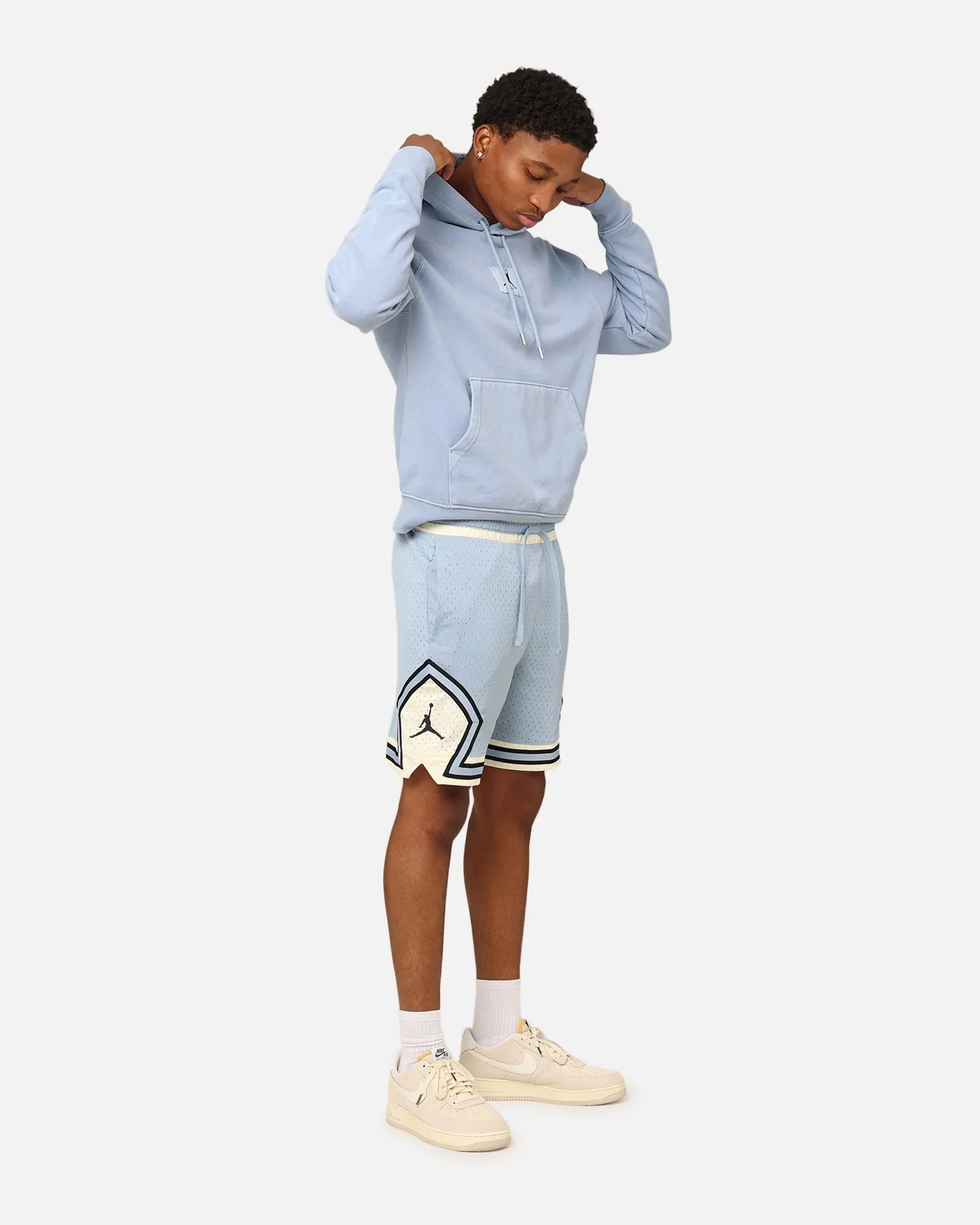 Jordan Essentials Statement Wash Fleece Pullover Hoodie Blau Grau