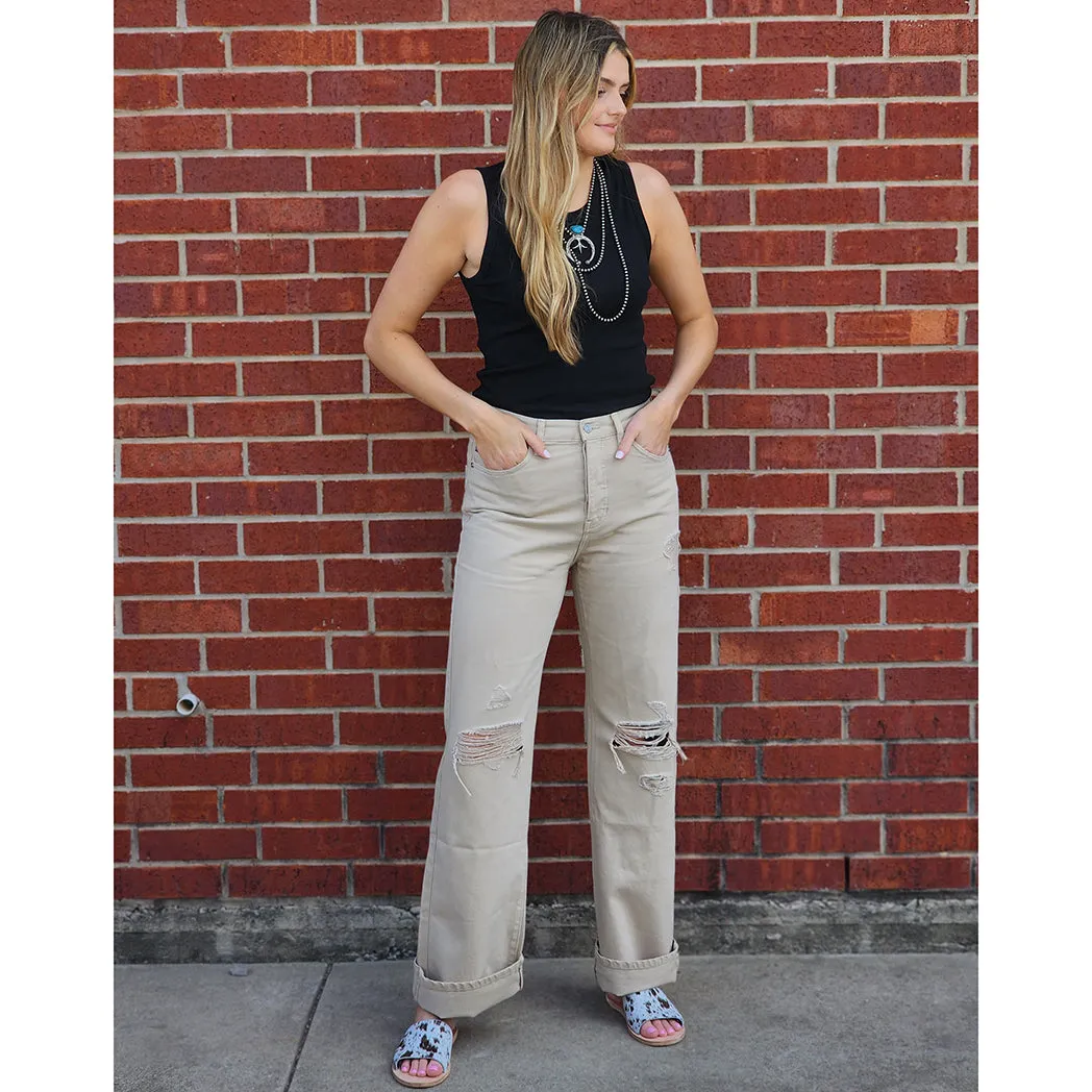 KanCan Taupe 90's Ultra High Rise Weitbeinjeans