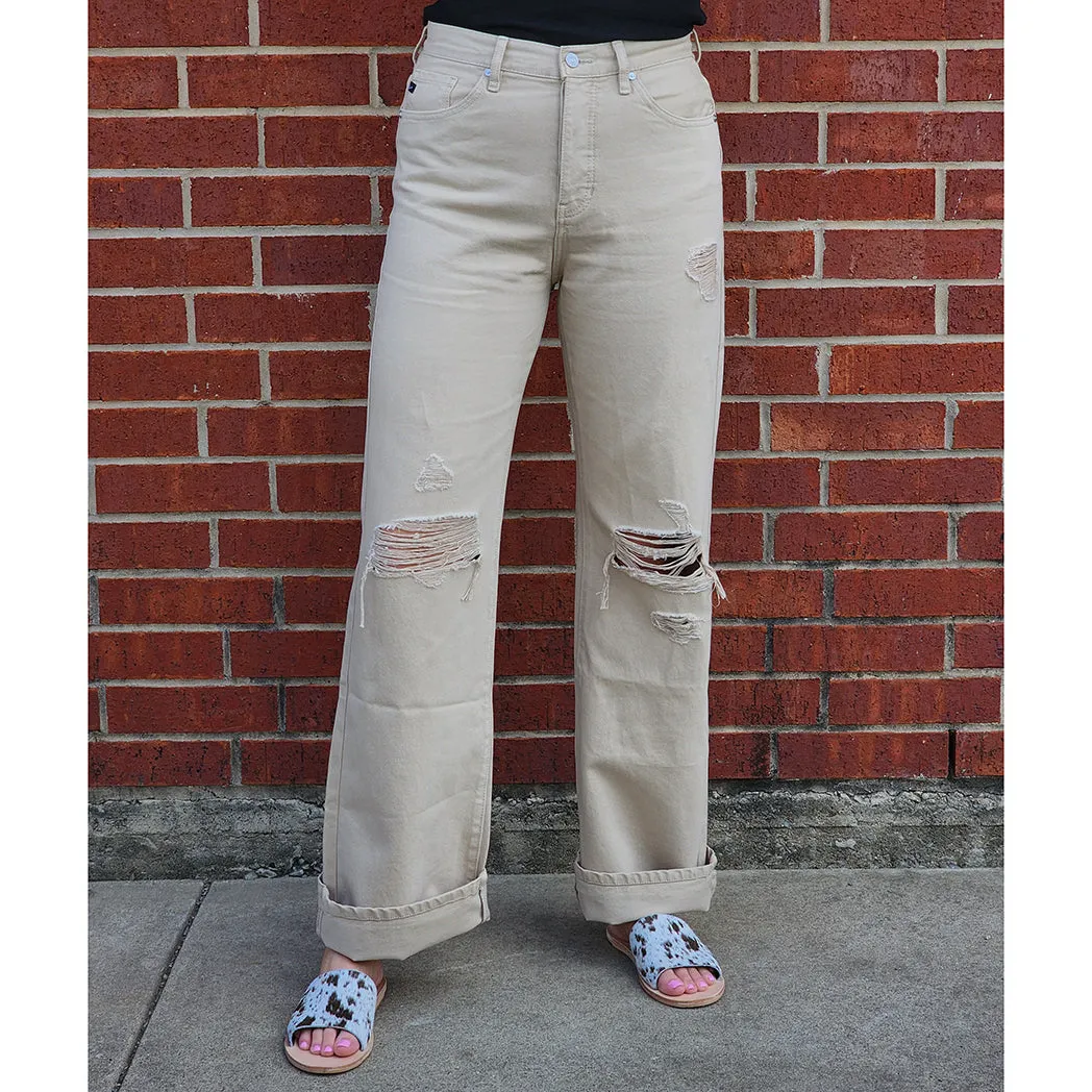 KanCan Taupe 90's Ultra High Rise Weitbeinjeans