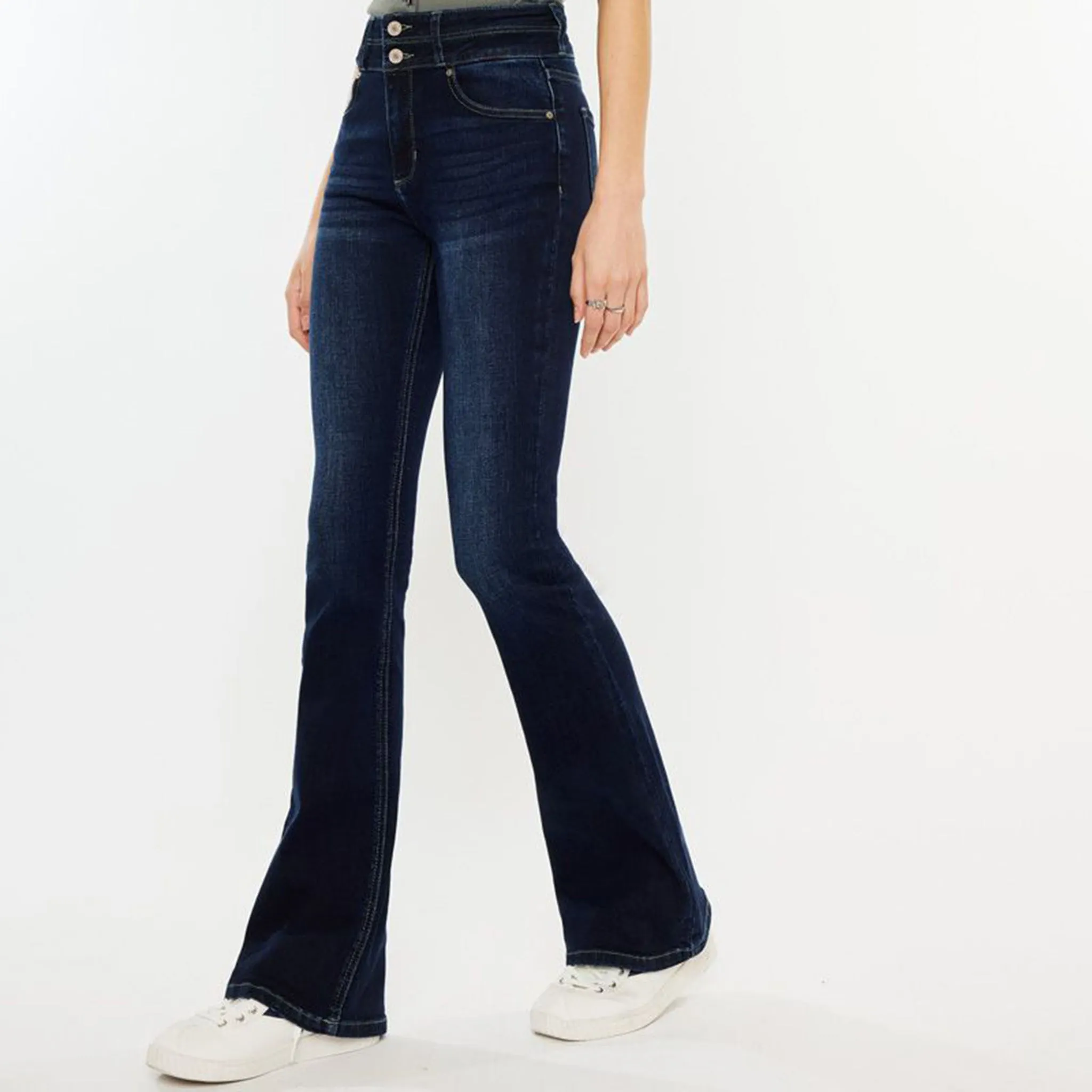KanCan Damen High Waist Bootcut in Dunkler Farbe