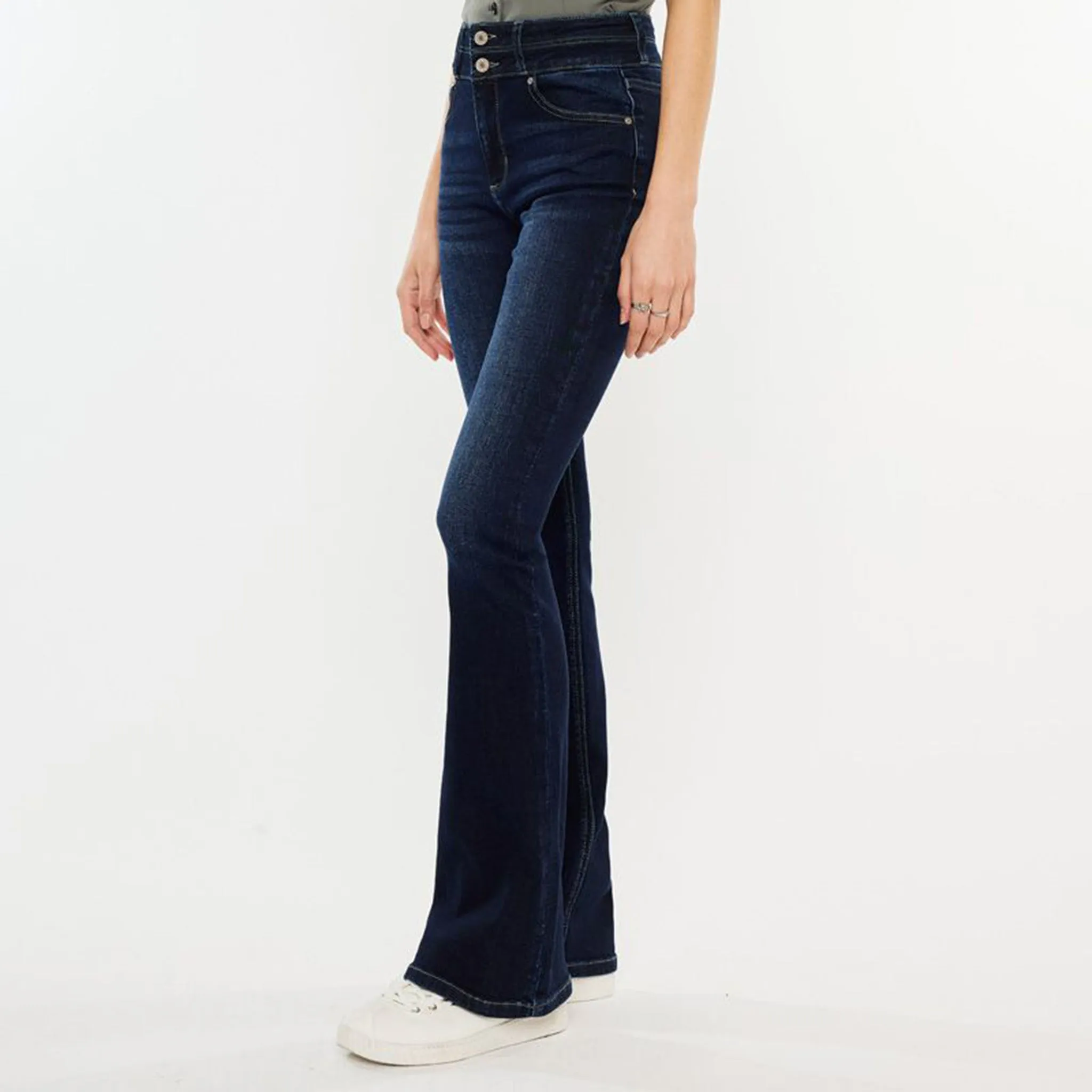 KanCan Damen High Waist Bootcut in Dunkler Farbe