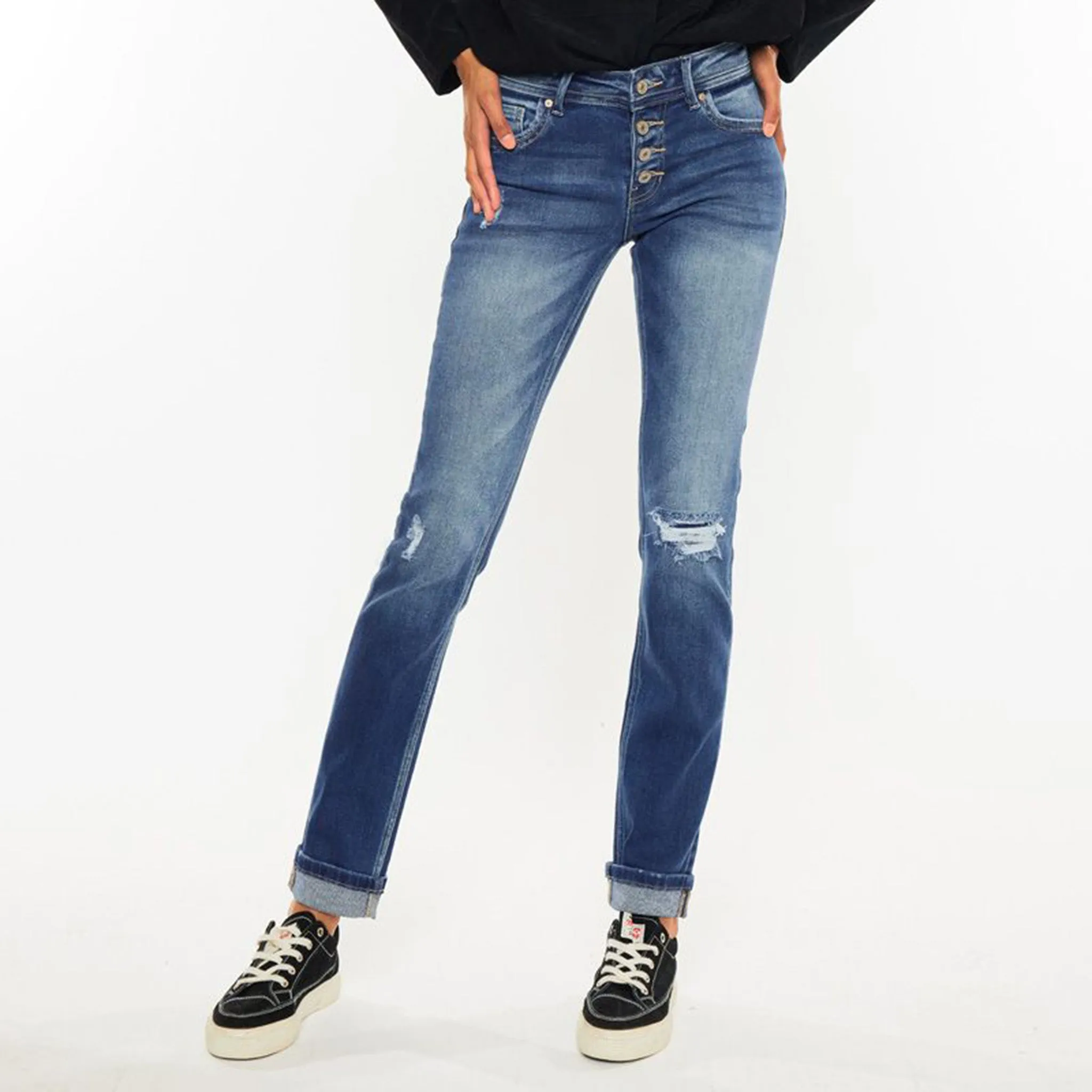 KanCan Damen Jeans mit mittlerer Taillenhöhe, schlanke gerade Beinform