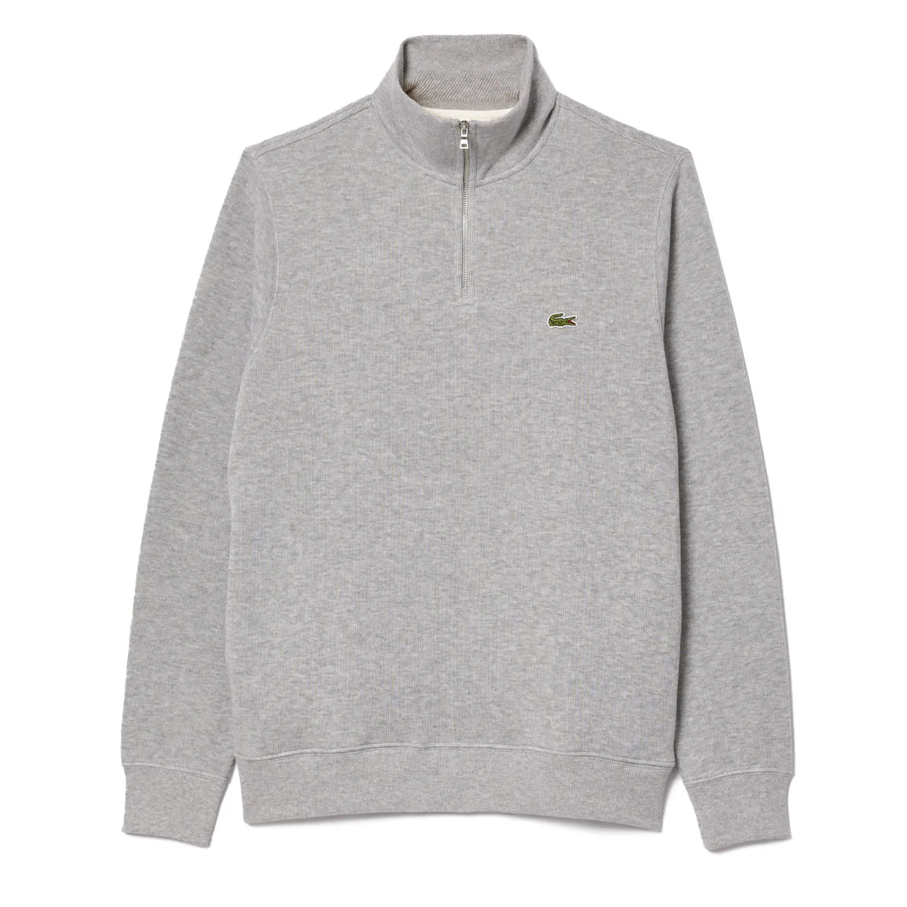 Lacoste Reißverschluss-Pullover mit hohem Kragen in hell meliertem Grau
