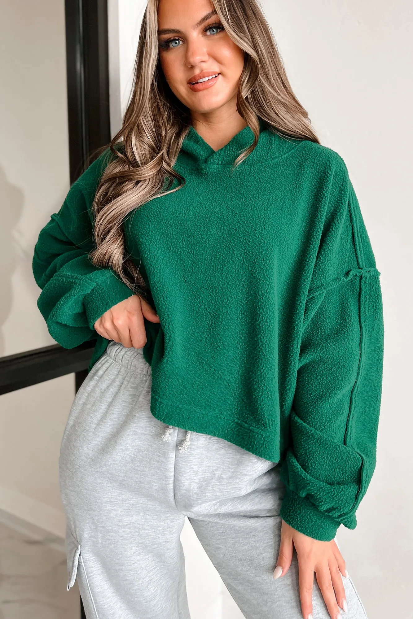 Left On Read Sherpa Fleece Crop Hoodie (Kieferngrün)