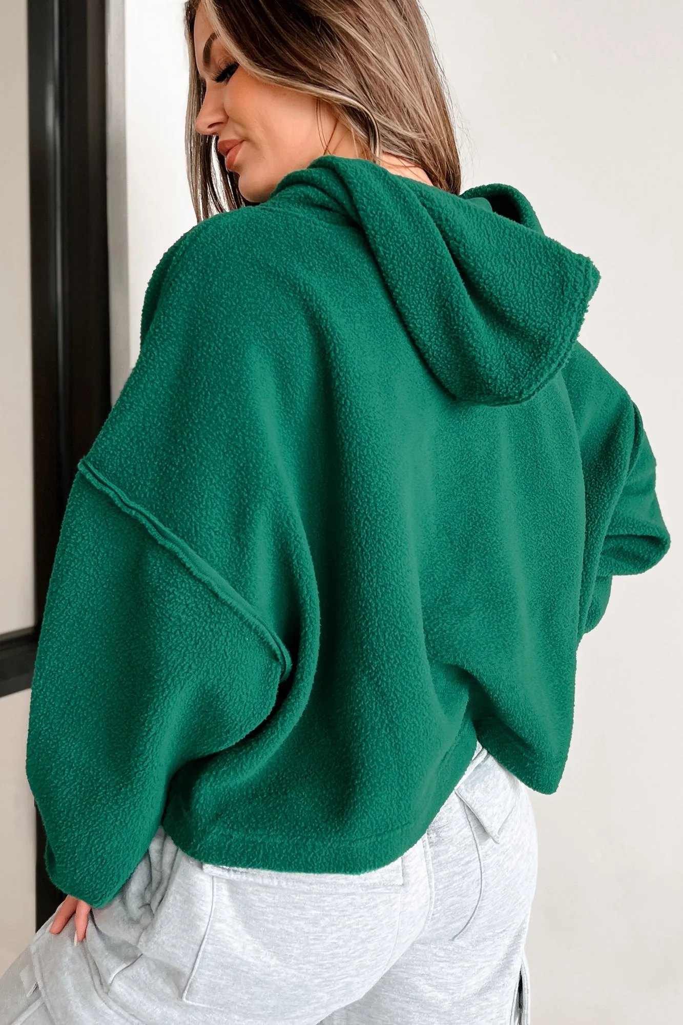 Left On Read Sherpa Fleece Crop Hoodie (Kieferngrün)