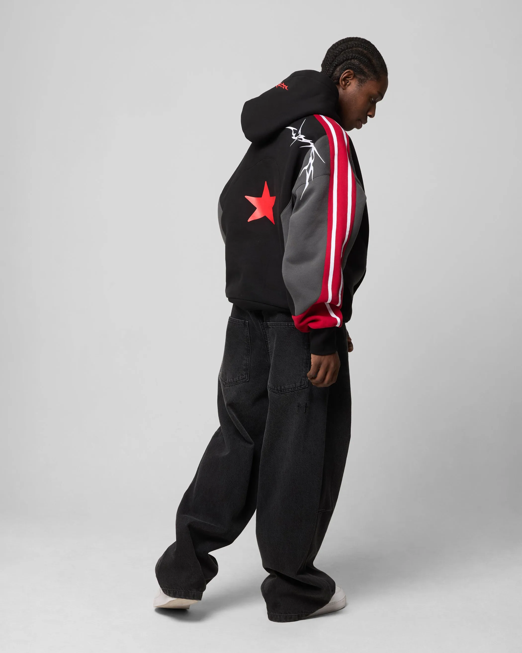 Loiter Hunter Patchwork Hoodie Schwarz/Rot