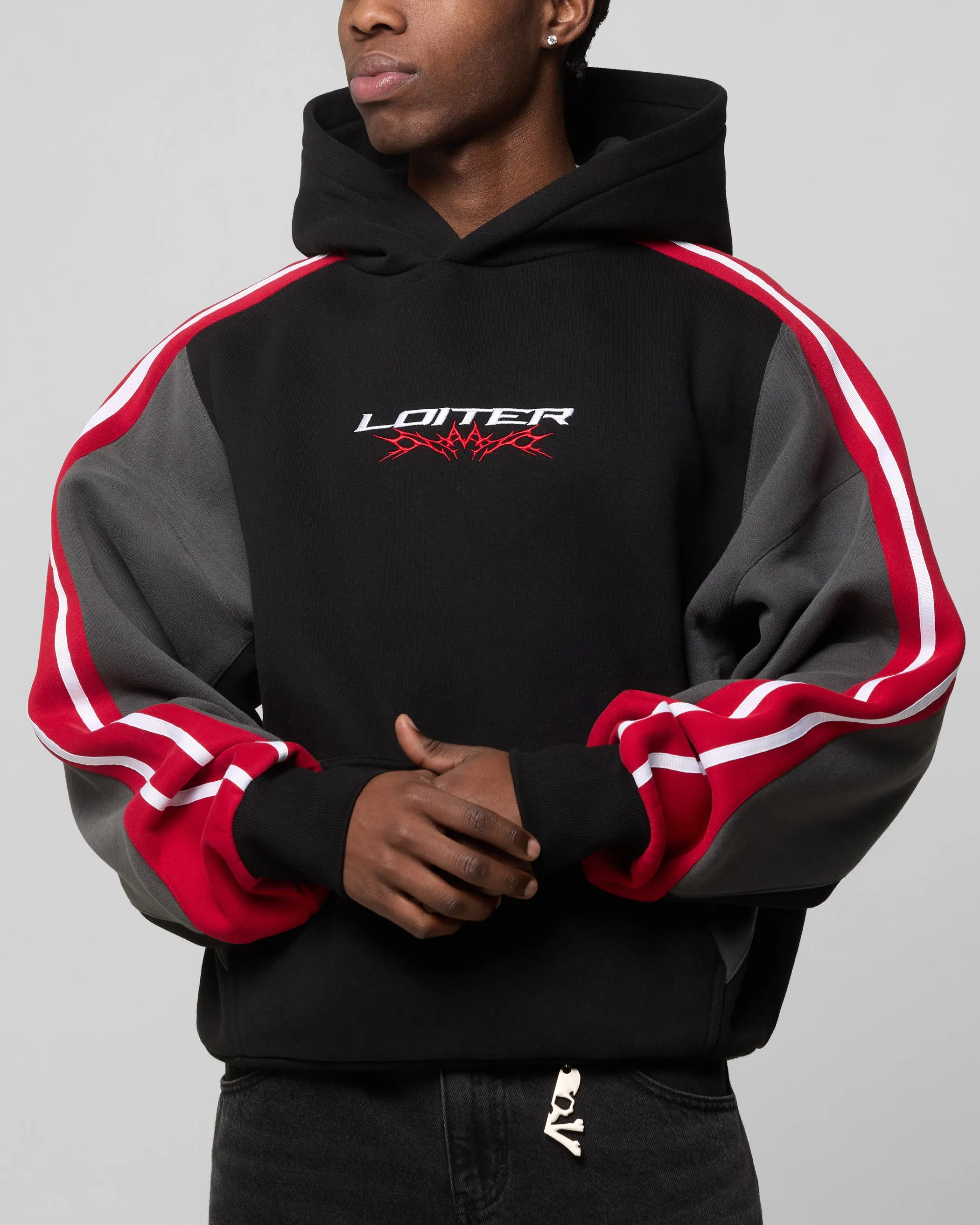 Loiter Hunter Patchwork Hoodie Schwarz/Rot