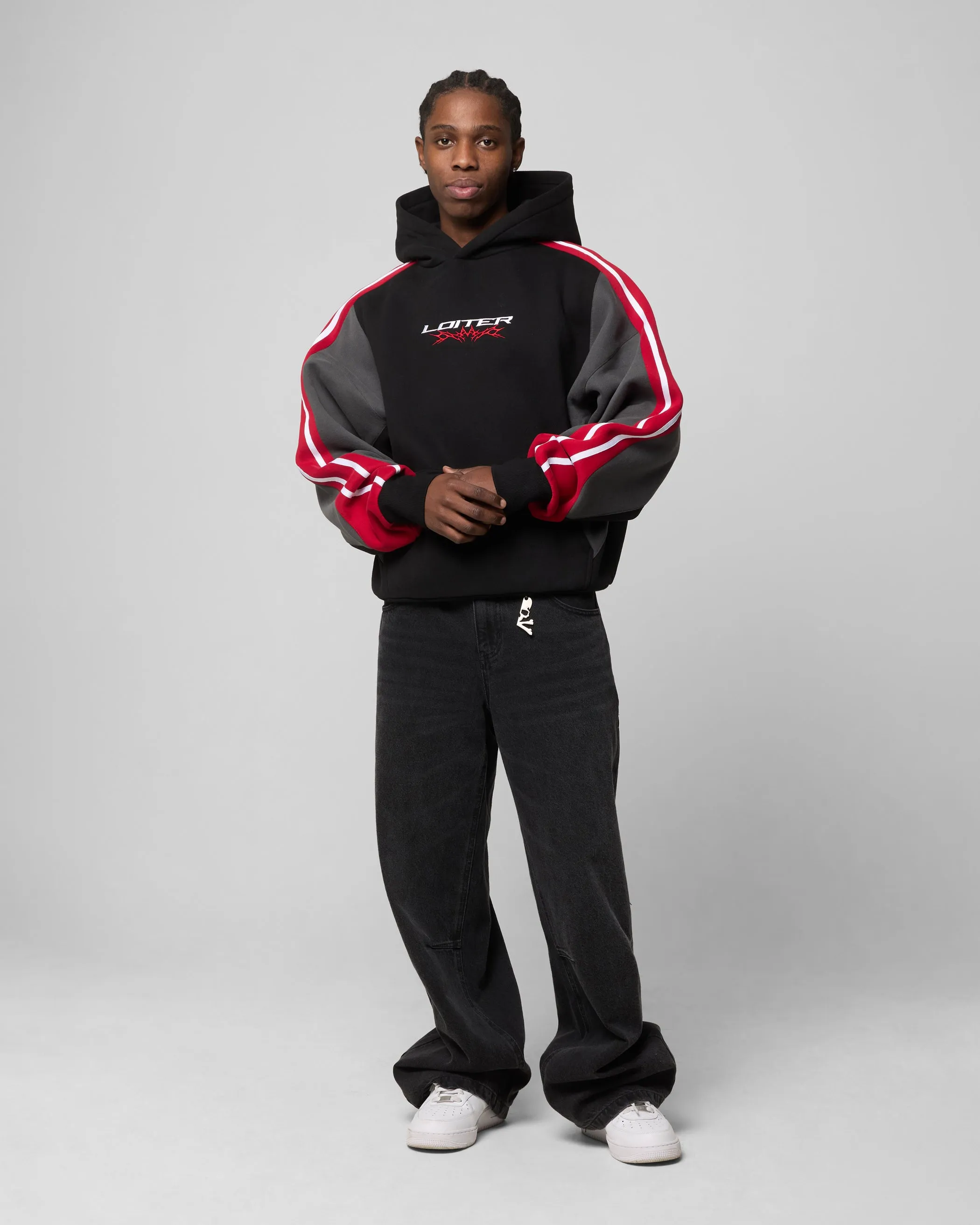 Loiter Hunter Patchwork Hoodie Schwarz/Rot