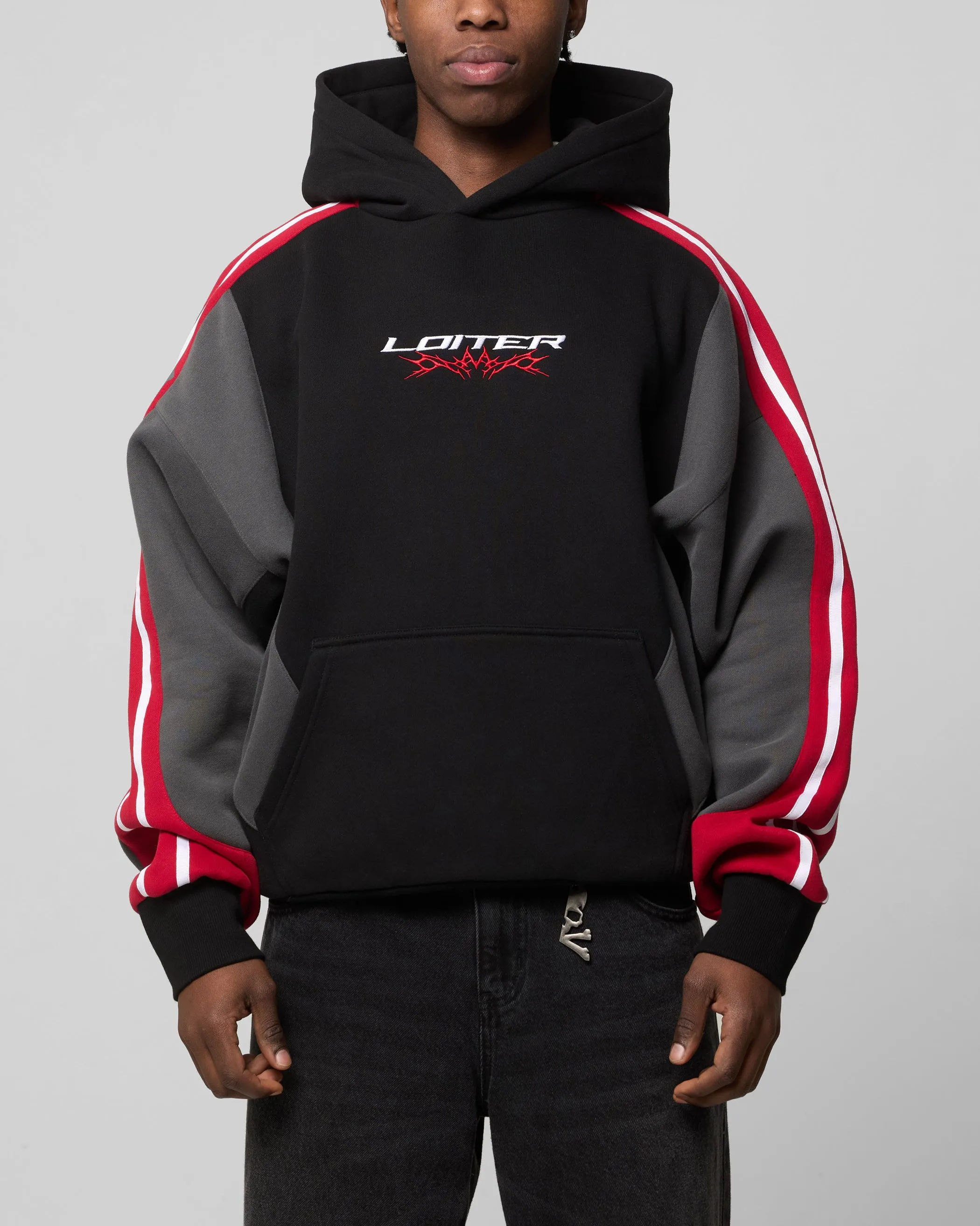 Loiter Hunter Patchwork Hoodie Schwarz/Rot