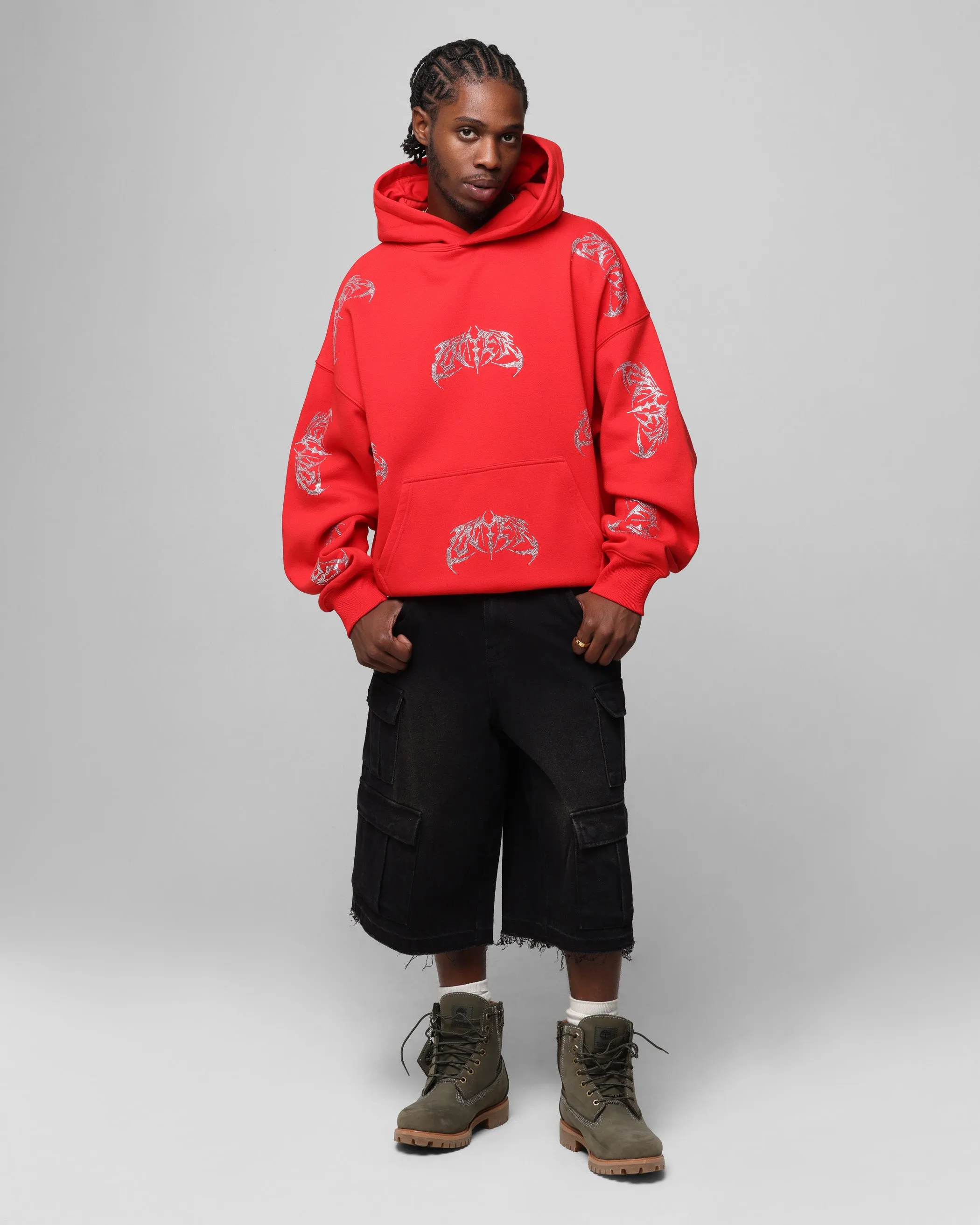 Loiter Metal Strass Kapuzenpullover Rot
