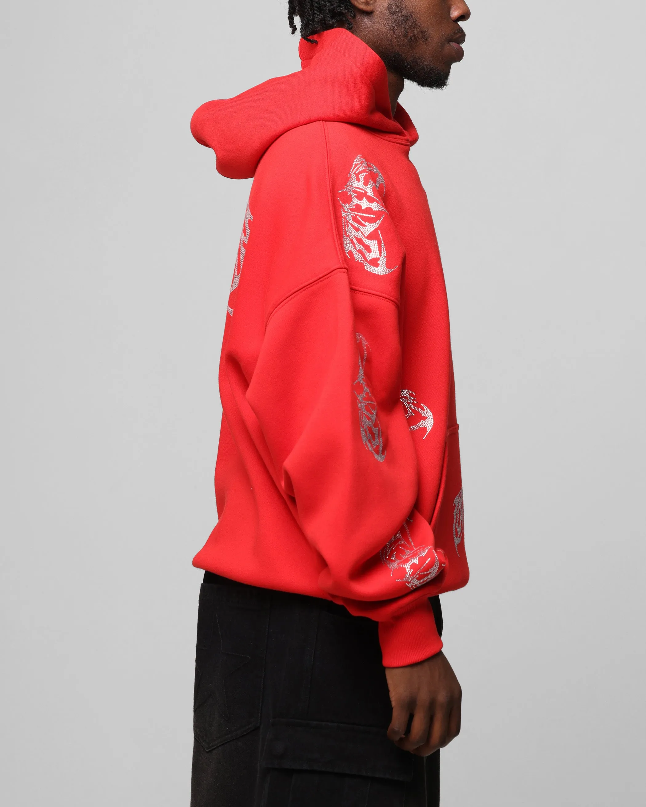 Loiter Metal Strass Kapuzenpullover Rot